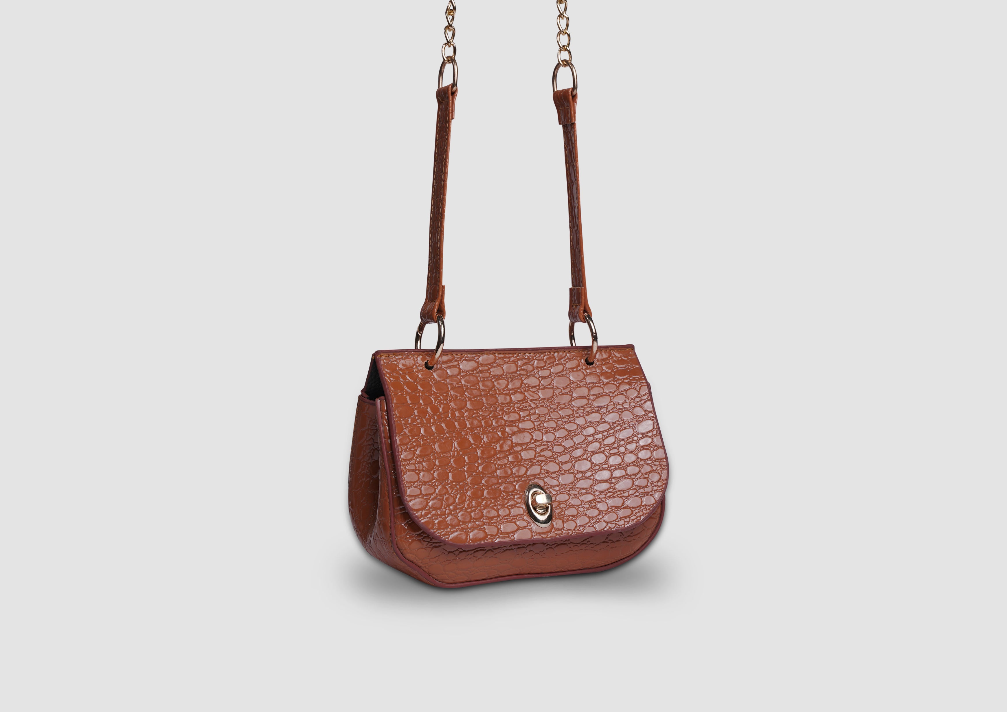 Blooms Mini Handbag – Premium Faux Leather Crossbody Bag for Women | Lock & Flap | Gold-Tone Accessories